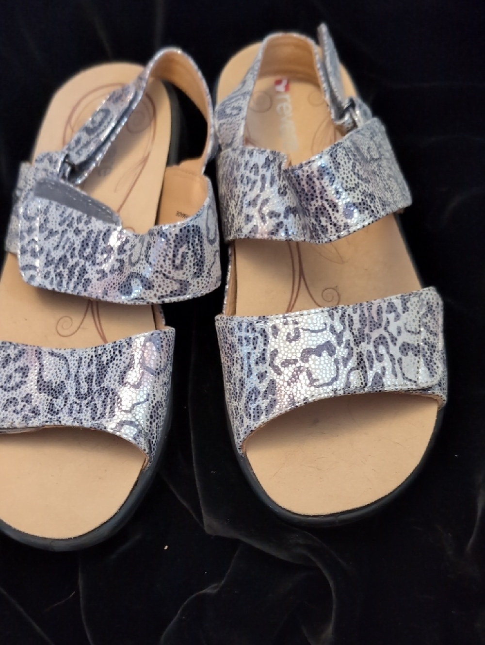 Revere Silver Snow Leopard-Print Adjustable Strap Sandals